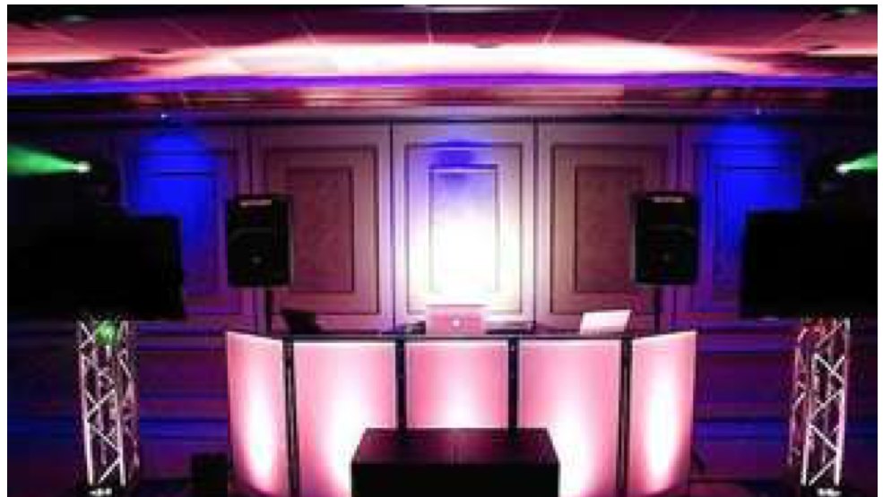 Contemporary plus Multimedia DJ package setup with video screens at a reception